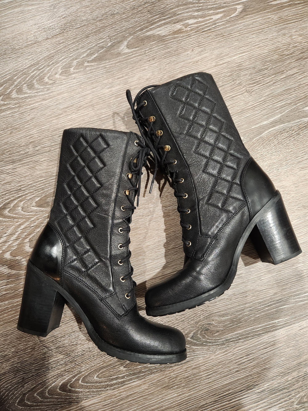 GUESS Quilted Lace-Up Women's High Heel Ankle Boots - Black